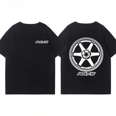 Japanese Car Modified Rim TE37 Wheel Hub Modified Car JDM Short-sleeved T-shirt Men's and Women's Cotton Half-sleeved Top