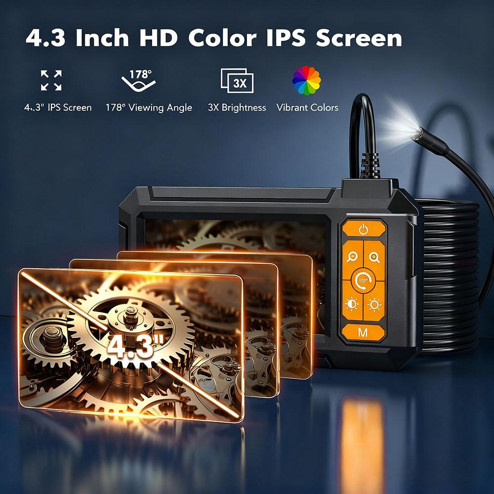 Industrial Endoscope Camera 4.3inch IPS Screen 8mm HD1080P IP67 Waterproof 8 LED Light Inspection Borescope for Pipe Car Repair
