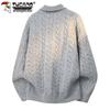 TUCANO Men's Retro Cable Knit Turn-down Collar Sweater