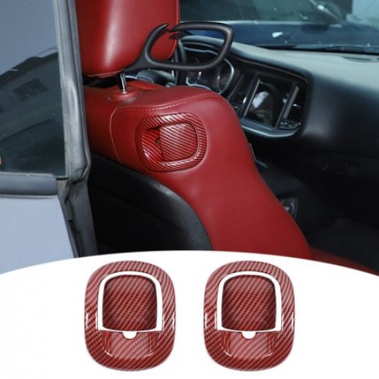 Backrest Seat Handle Decor Cover Trim For Dodge Challenger 12+ Red Carbon Fiber