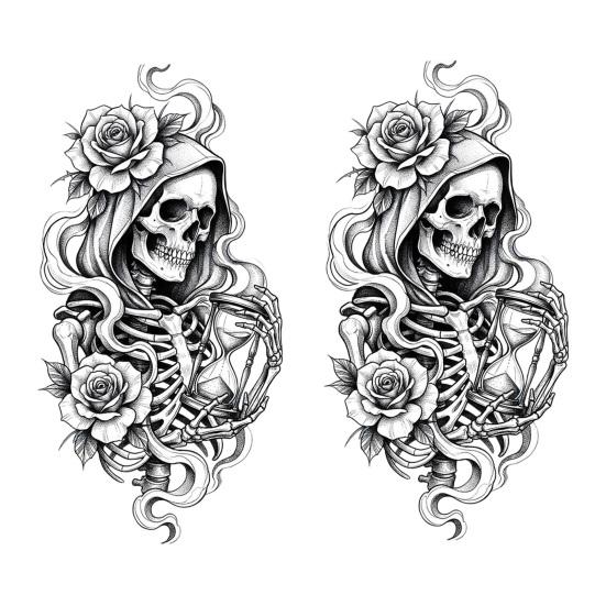 Skull Rose Window Cling Halloween Skeleton And Static Clings, Removable Sketch & Decoration Flower Glass Sticker, Waterproof PVC Decal for Home Store