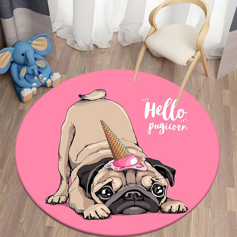 Dog Cartoon Kawaii Printed Round Carpet Children's Living Room Mat Floor Mat Yoga Mat Bedroom Chair Non Slip Mat New Year Gift