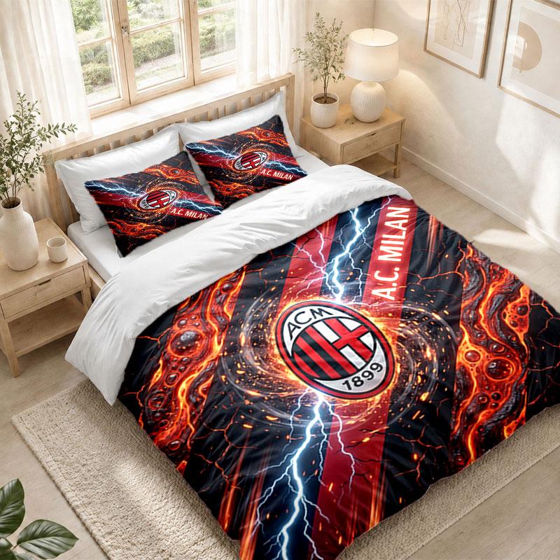 Bedding Set 1 Duvet Cover 2 Pillowcases AC Milan Print Bedroom Home Decoration
