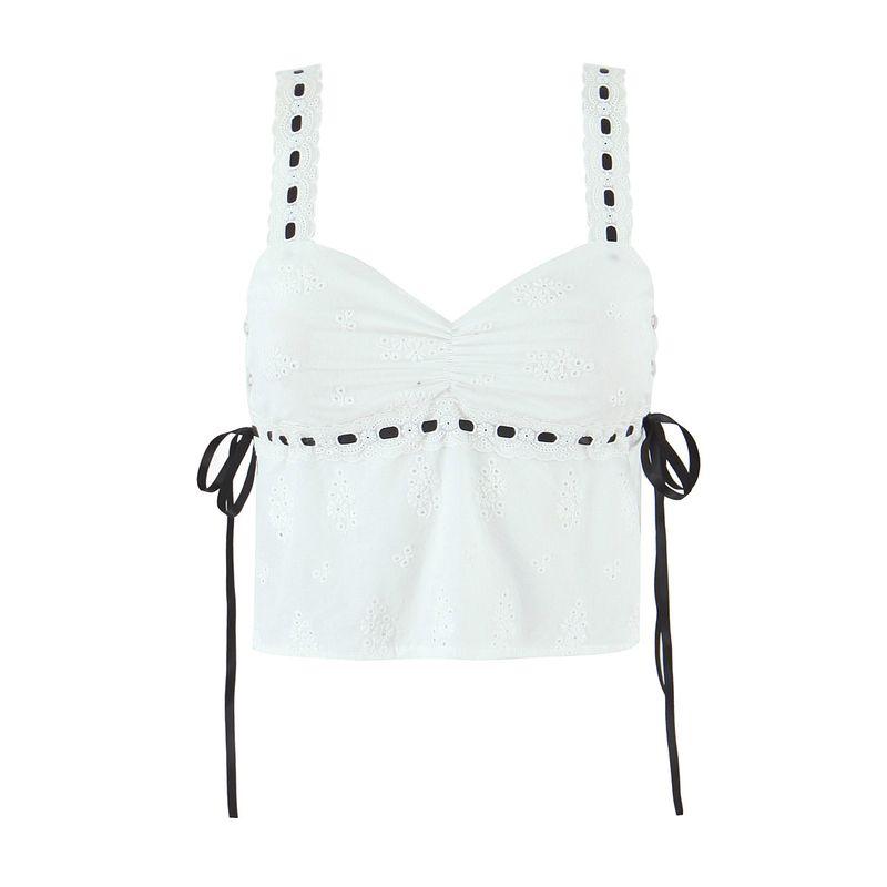 

Мажорель Красивый Белый Лунный Свет Французский стиль Дизайн Кружево Контрастный цвет Кружево Маленький Топ на бретельках + Юбка Набор для отпуска White Contrast Color sling L