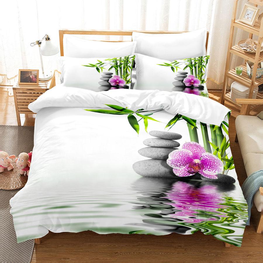 Green Flower Duvet Cover Set Double Bed With Pillowcase Lotus Bedding Set King Size 3pcs 2pcs Single Twin Full 200x200 220x240cm