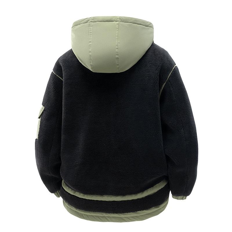 Lamb's Wool Hooded Cotton Coat Men and Women Paragraph Winter Thickened Thickening of The Cotton Clothing Loose Couples Paragraph Cotton-padded Jacket