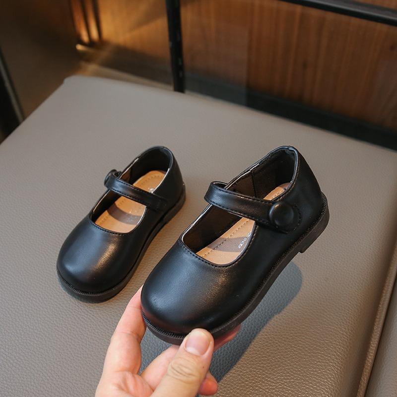 Fashion Little Girls Solid Color British Style Soft Sole Non Slip Leather Shoes