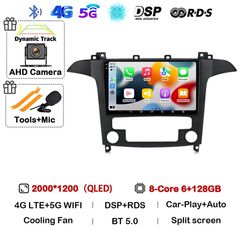 Android14 Carplay Auto For Ford S Max S-MAX 2007 2008 2009 2010 2011 - 2015 Multimedia Car Radio Player Video WIFI+4G DSP Stereo