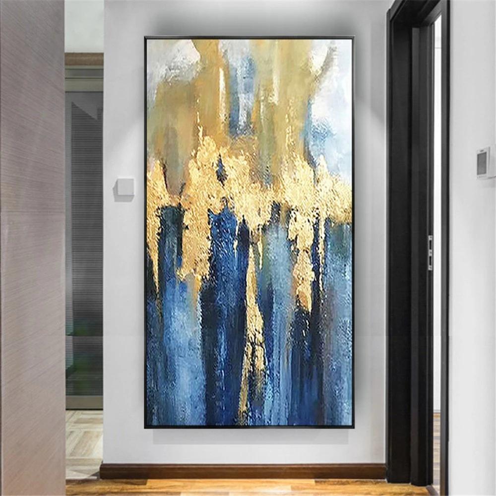 Best Art Handmade Wall Art Pictures Gold Blue Gray Yellow Texture Abstract Oil Painting On Canvas Wall Paintings Decor Home S