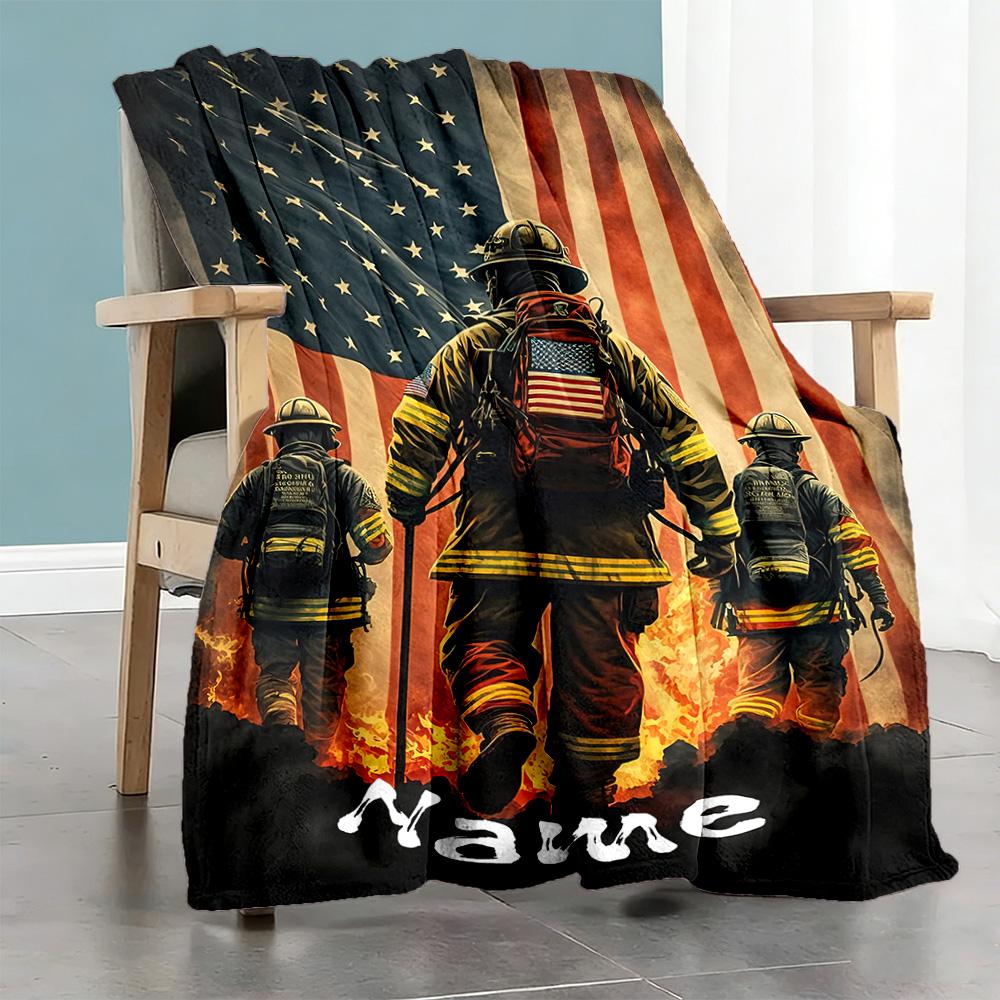 Firefighter Customize Your Name Blanket Lightweight Customizable Blanket Warmthful Decor Perfect for Office Chair Seaside Livingroom Bed