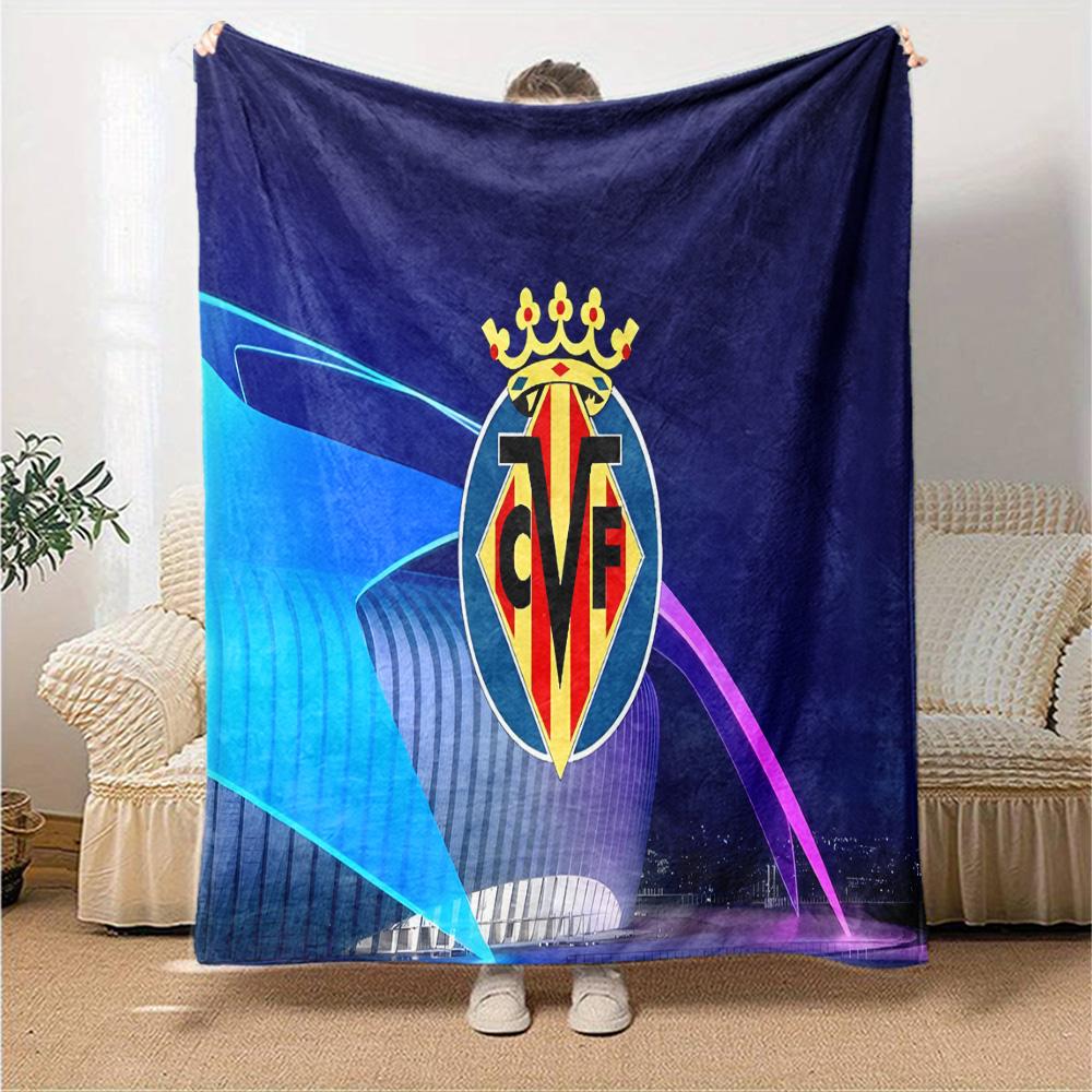 Club Vill-arreal Crest Design Flannel Blanket, Soft Polyester, Modern Design, All-Season for Camping, Travel, Gifts for holidays or birthdays