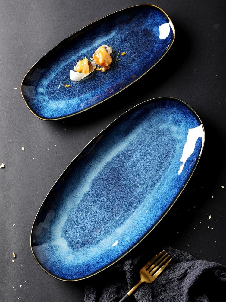 Stor ovnsbakt keramisk fiskeplate Oval tallerken Sushitallerken Vestlig tallerken Dan-formet tallerken Hotell Restaurant Kommersiell rett