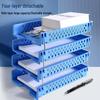 Blue Multi-Layer Desktop File Rack - Office Storage Shelf & Thick Plastic Box