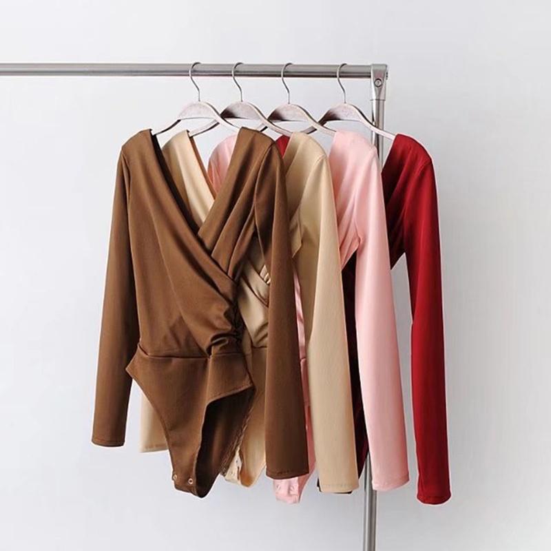 Moda damska V Neck z długim rękawem Body Cross z przodu