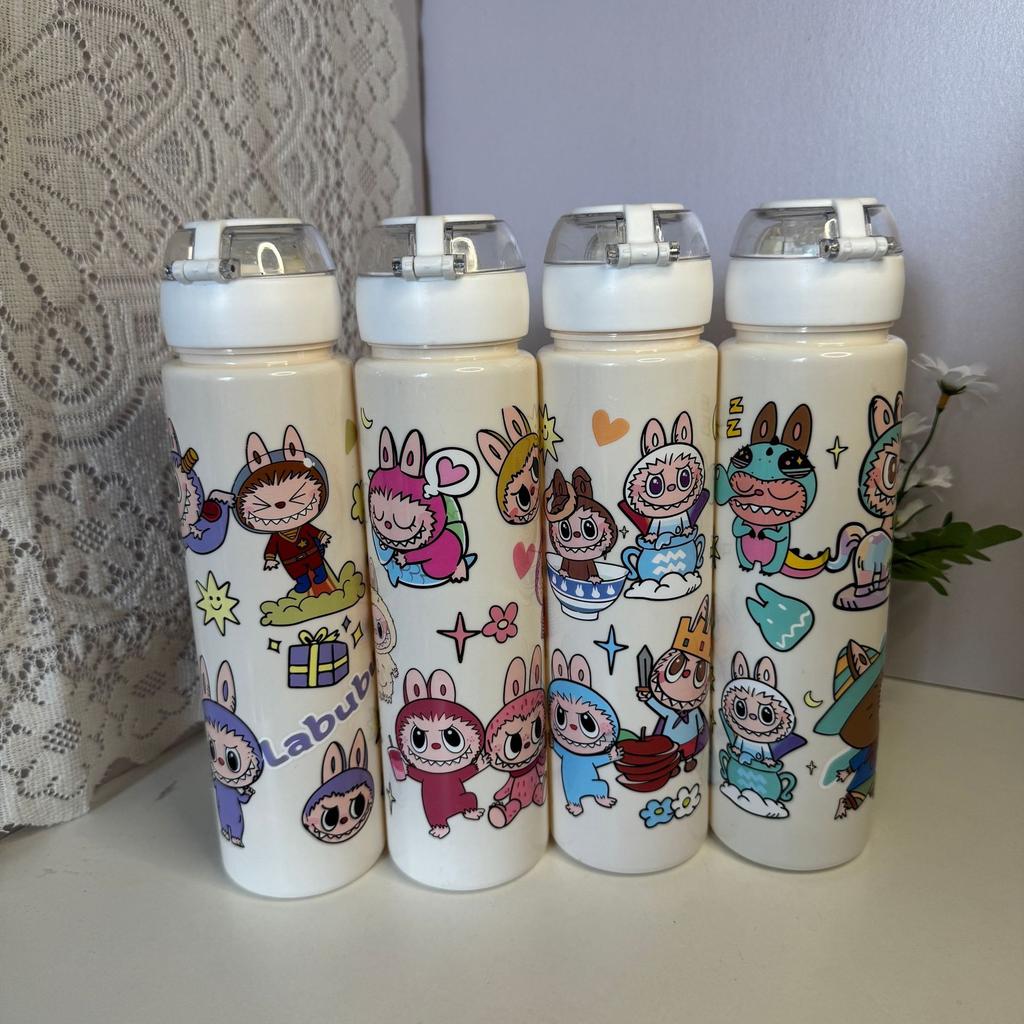 800Ml Beige Medium Cup with Rope Straw, Drop-resistant and High Temperature-resistant Ingot Cover Water Cup