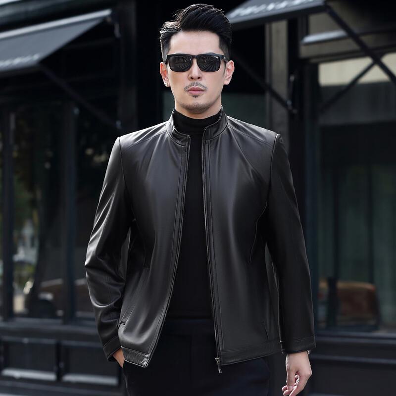 Futing Men's Genuine Leather Stand Collar Jacket