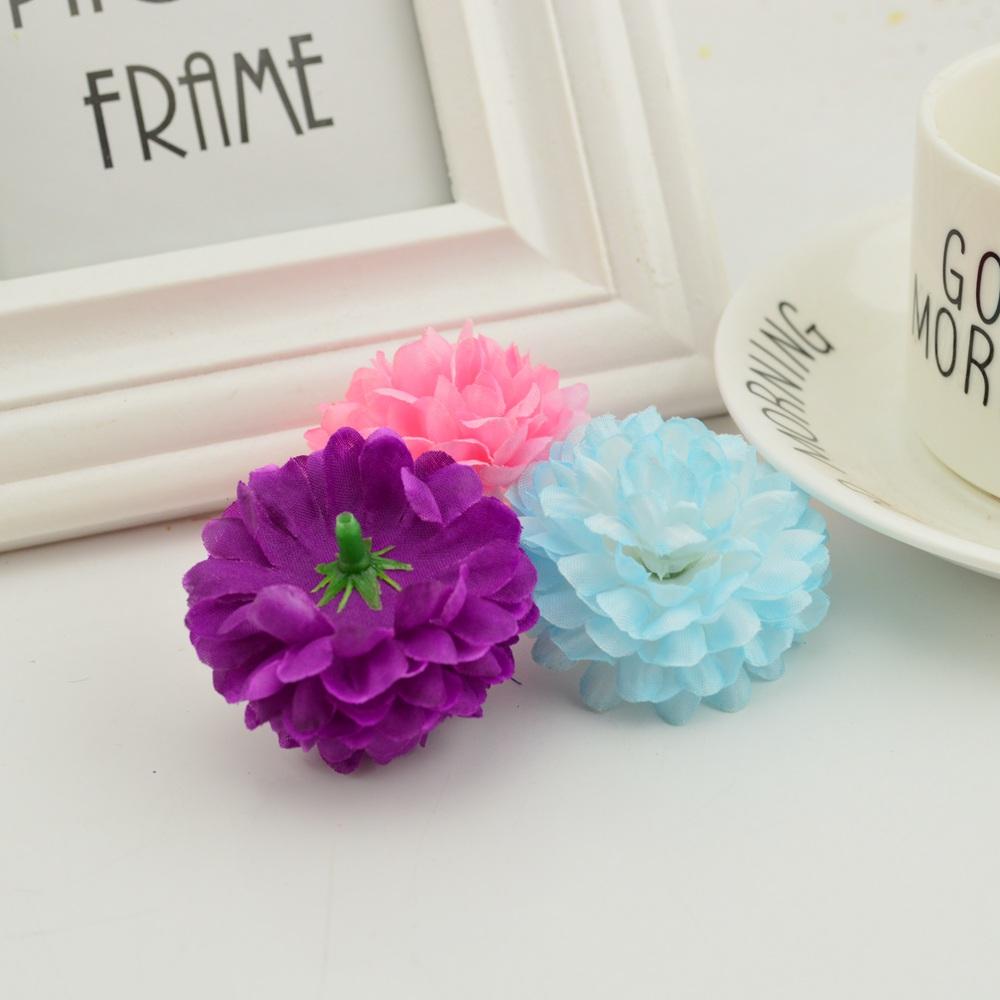 200PCS Artificial Flowers Cheap 5CM Silk Chrysanthemum Heads Home Wedding Decoration Wall Wreath for Christmas Garden Door Fake