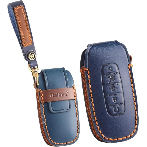 ontto 5-button Key Case Leather Key Fob Shell Cover Fit for Nissan 2023 2024 Rogue Pathfinder X-trail Versa Kicks Ariya