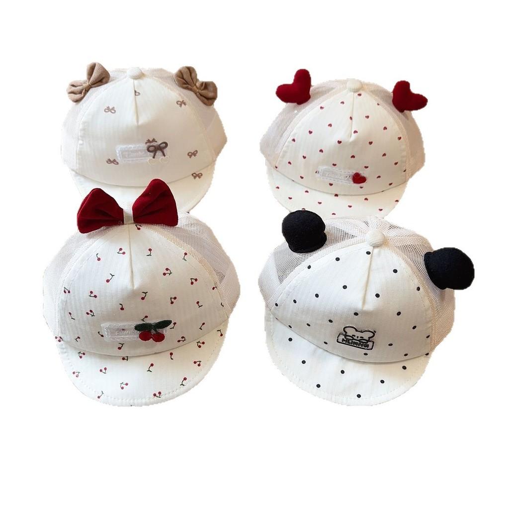 Baby Girl Boy Summer Cotton Sun Hat With Cherry Heart Dots For Newborns