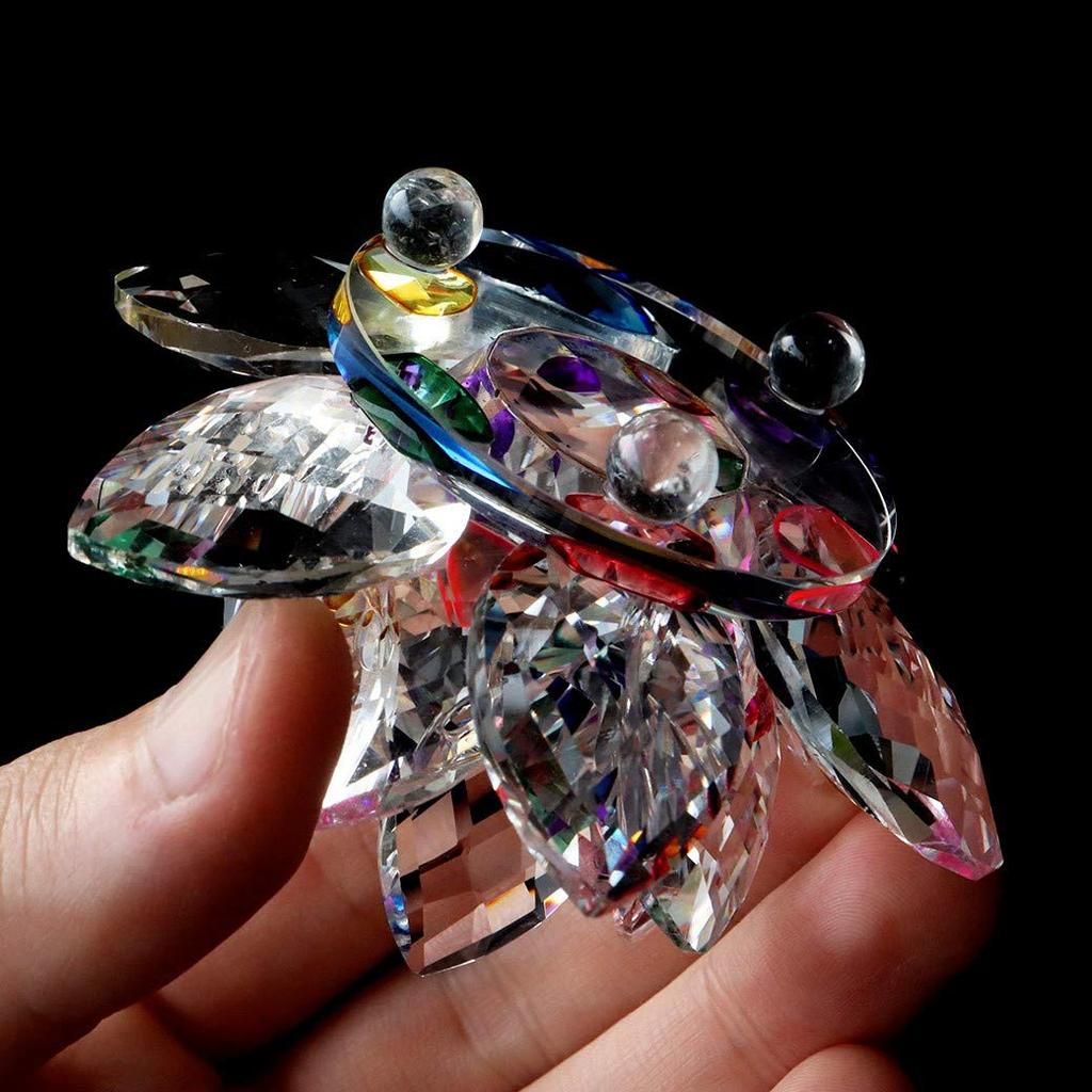 [GOLD STONE] Lotus Flower Ornament, Rainbow Colored Crystal Glass Suncatcher, Good Luck, Itenrya, Feng Shui Item, Purification