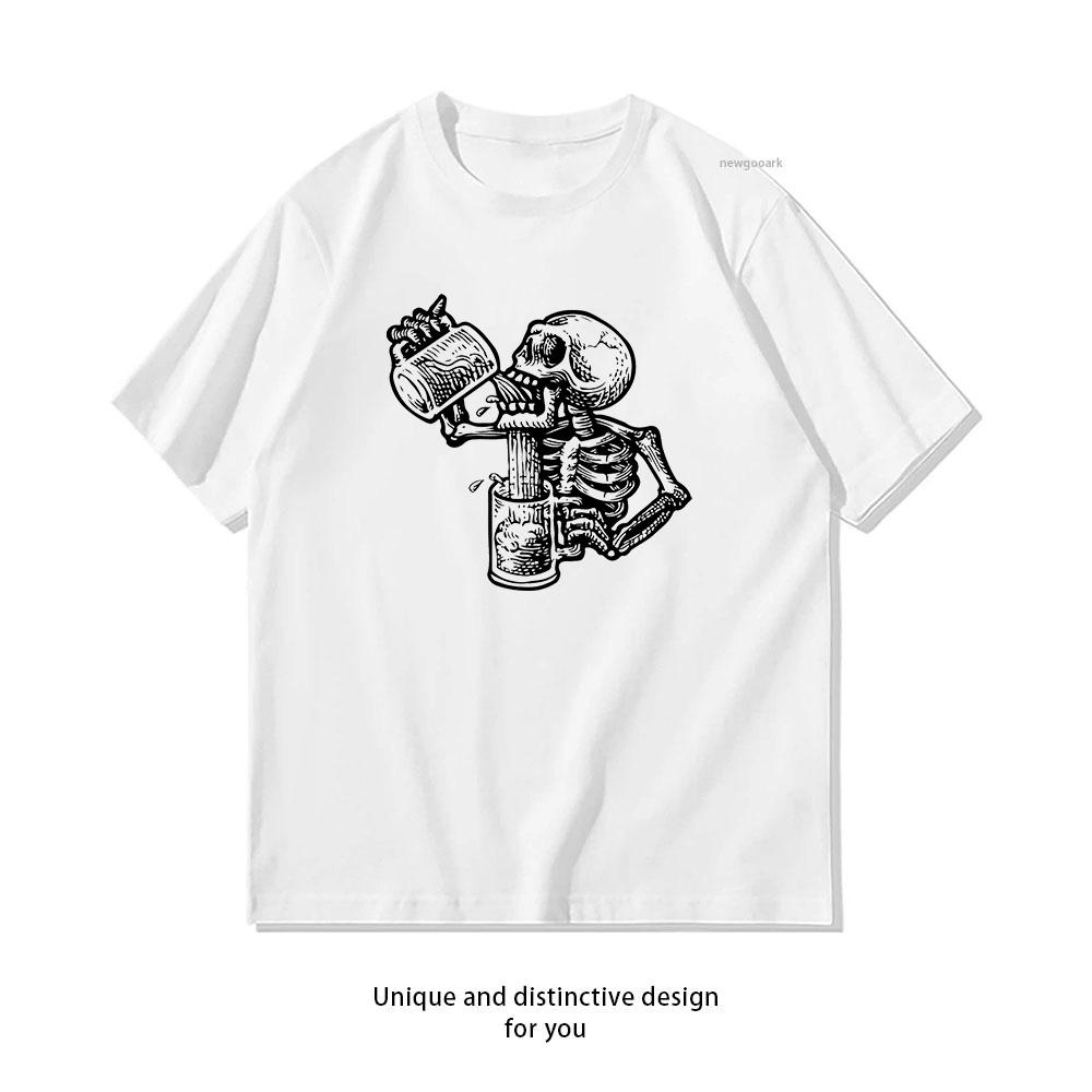 Drunk skull funny TShirt Woman Man Casual Cotton Printed T Shirts Adult Streetwear Woman Clothing Breathable S