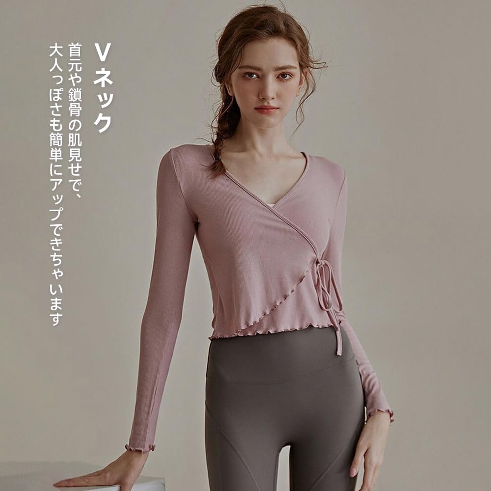 Yomoment Yoga Long Fitness Air Conditioning UV Pilates Yoga Ruffled Top Women's Wear, Moisture-Wicking, Quick-Drying, Sleeve, Stretch, Cover-Up, Wear,