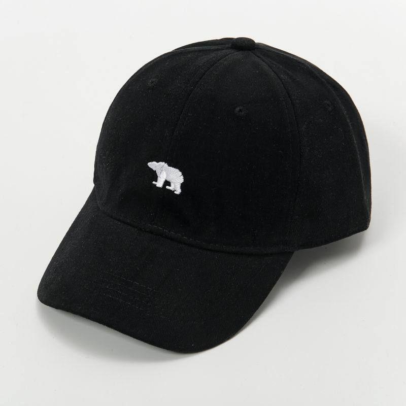

Cartoon Embroider Turn the Edge to Show the Face Smaller Casual All-Matching Baseball Cap Spring and Autumn Sun Protection Sun-Poof Peaked Cap Female Polar bear baseball cap Black