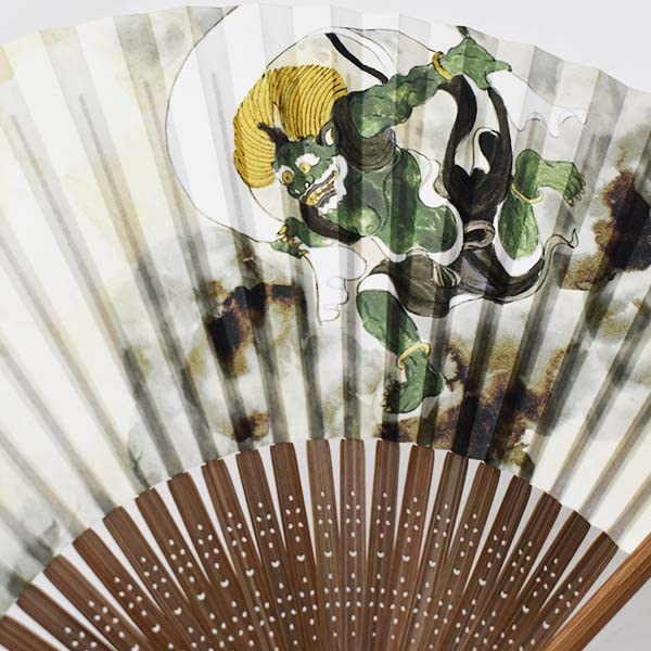 [Stylish Kimono Iroha] Men's Paper Fan with Wind and Thunder Designs, 22cm