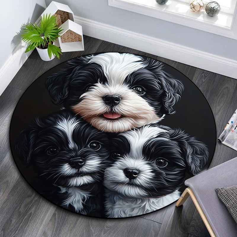Shih Tzu Round Area Rug,Carpet Rug for Living Room Bedroom Sofa Playroom Decor,Non-slip Floor Mat