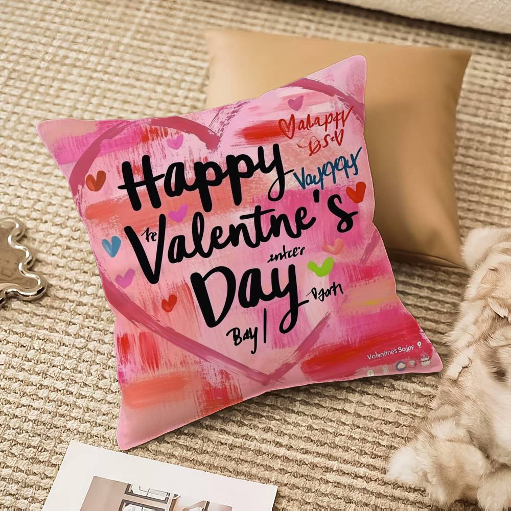 Happy Valentine's Day Pillow Case Anti-dustmite Invisible Zipper Sofa Bed