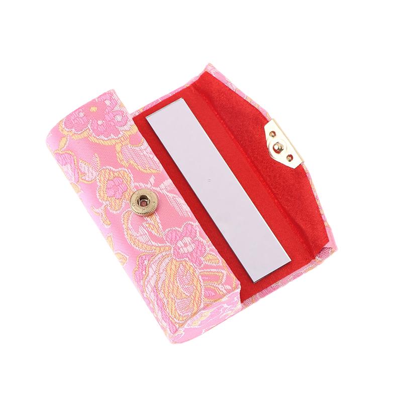 Flower Jacquard Lipstick Case Single Jewellery Box Lip Gloss Storage Case Cosmetic Bags With Mirror Women Makeup Storage Box