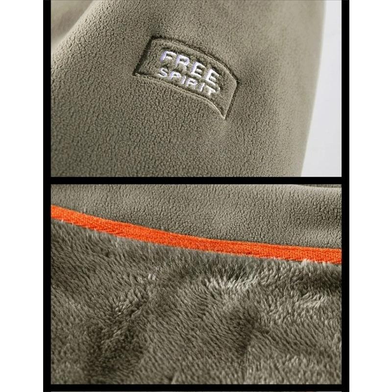 Solid Men's Fleece-Lined Bomber Jacket Winter Windproof Stand-Collar Zip-Up Thicken Warm Plush Coat Fashion Clothing
