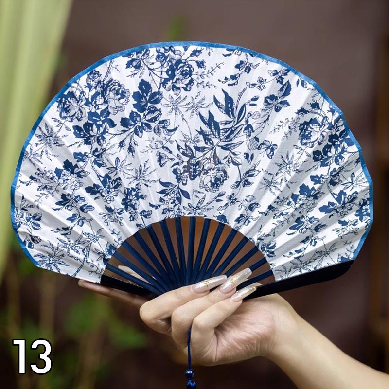 Vintage Shell-Shaped Folding Fan Portable Retro Cotton-Linen Chinese Style Hand Fold Fans Cheongsam Catwalk Dance Props Gifts
