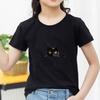 Kids Cotton T Shirt Peeking Black Cat Graphic Print Crew Neck Short Sleeve Tee Casual Breathable Boys Girls Summer Tops