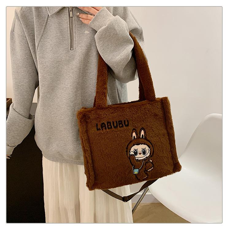 Labubu plysj skulderveske for kvinner, sminkeveske, søt ins håndveske, bursdagsgave