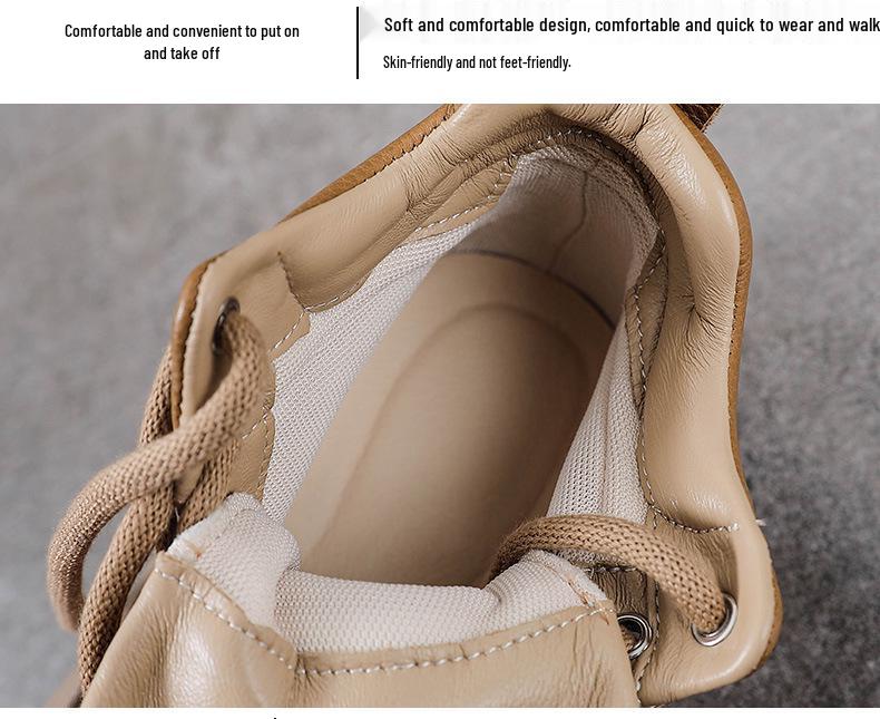 Dame Vintage Kuskinn Høye Ankelstøvletter med Tykk Såle og Rund Tå - Høst/Vinter Kolleksjon.