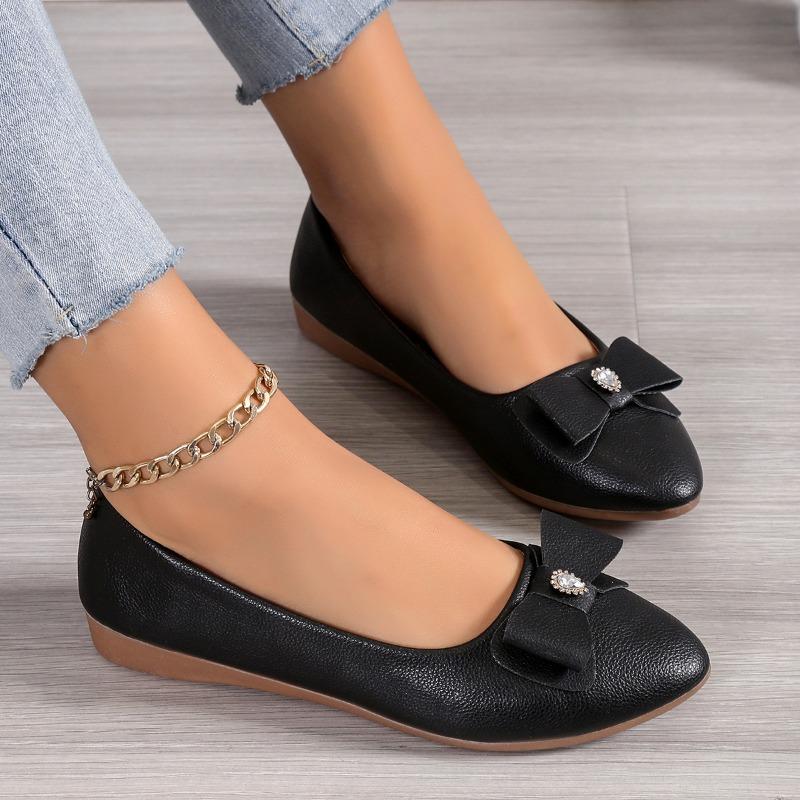 Fashion 2025 New Style Women's Bow Shoes Version Pointed Plus Size Flat Bottom Shallow Outer Wear Casual Women's Shoes Trendy