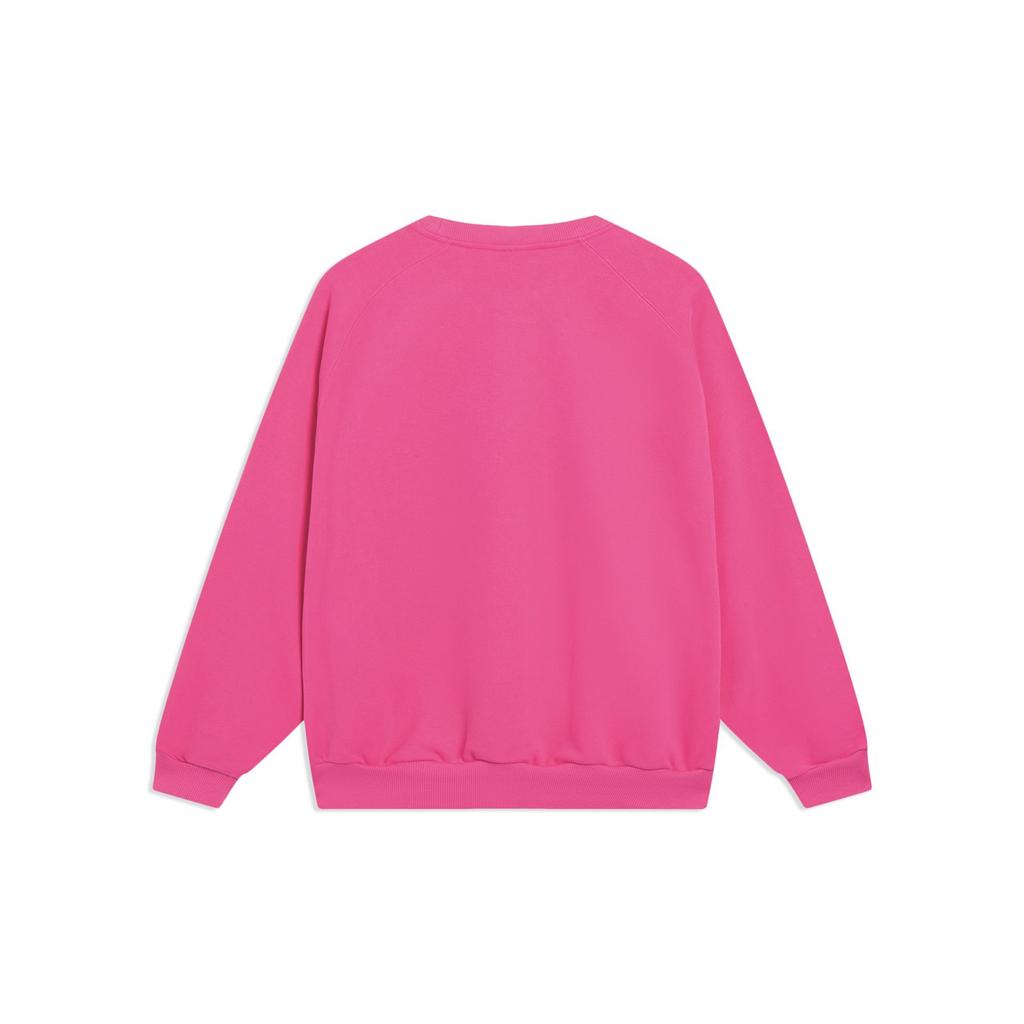 Li-Ning Daily Progress Solid Color Rabbit Print Crew Neck Long Sleeve Sweatshirt Unisex Tops Vivid-Pink AWDT237-5