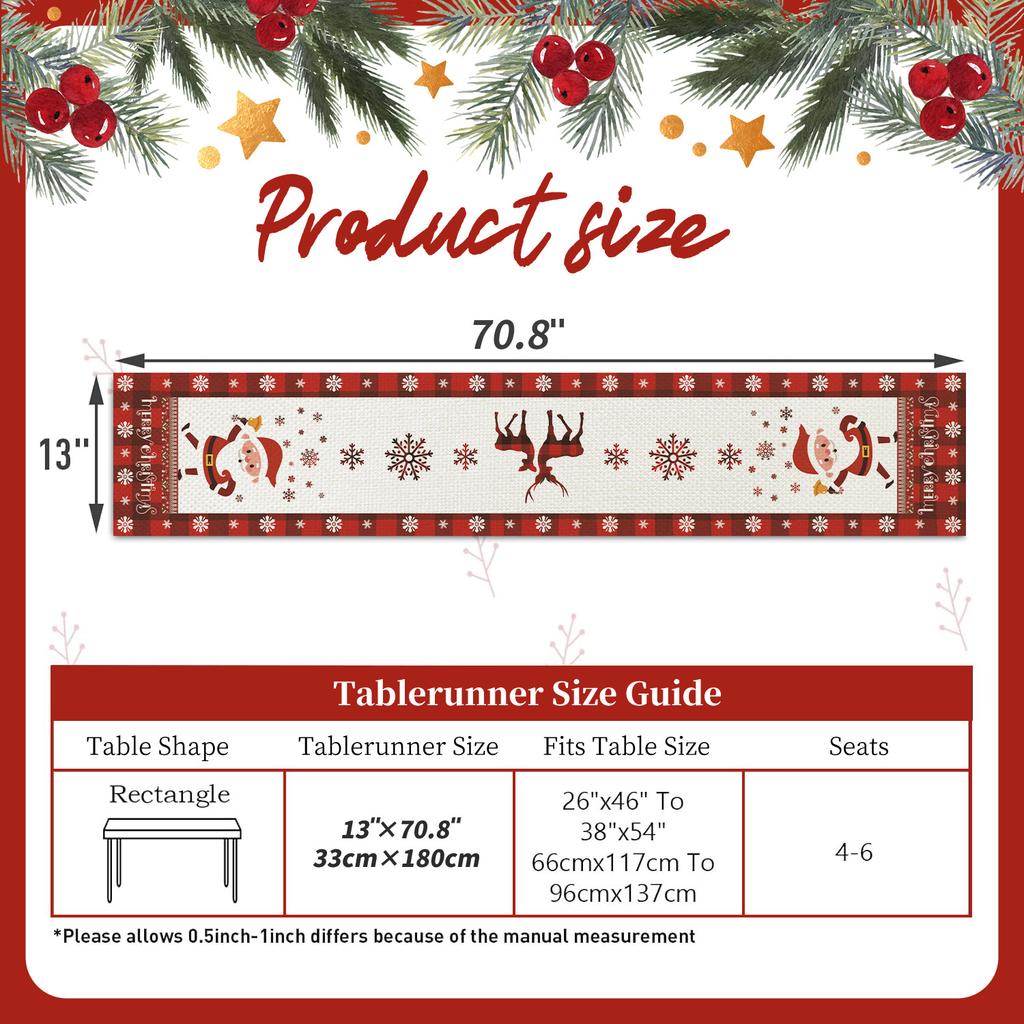 Christmas Table Runner Santa Tree Print 2026 New Year Party Festive Dining Table Decor Xmas Tablecloth