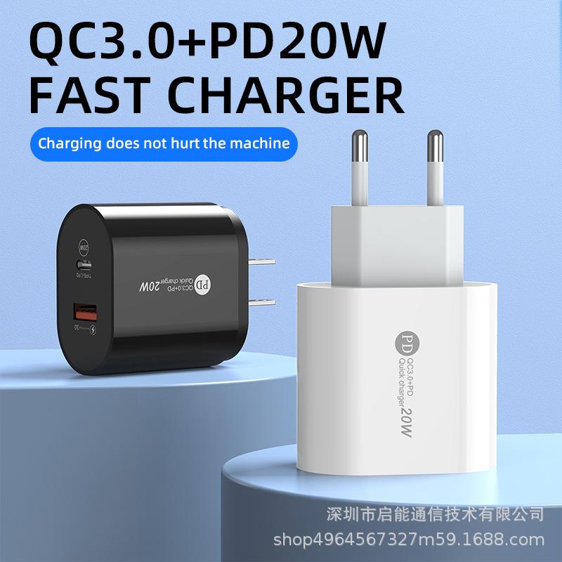 PD20W + QC3.0 Fast Charger for iPhone & Android, Dual Port A+C