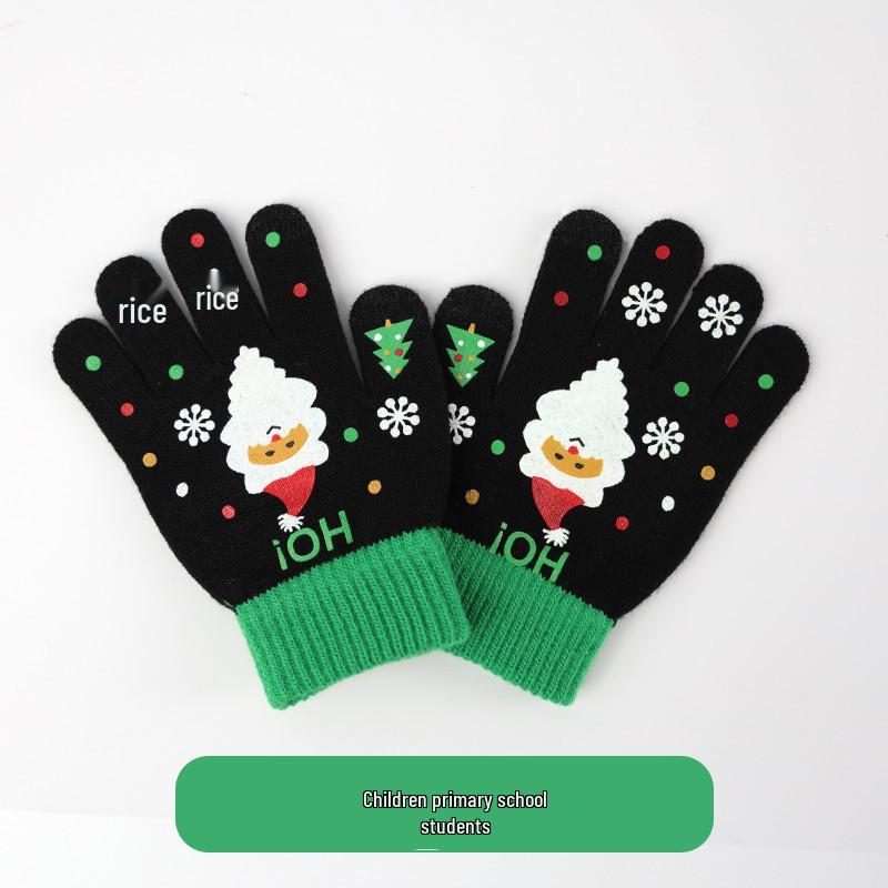 Women's Winter Touchscreen Knitted Cartoon Christmas Gloves – Warm and Thick Five-Finger Design