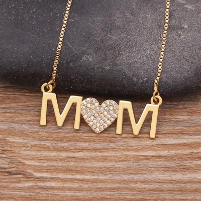 Nidin Luxury Fashion Letter "MOM" Inlaid Crystal Pendant Necklace Mother's Birthday Gift Woman Neck  Anniversary Jewelry