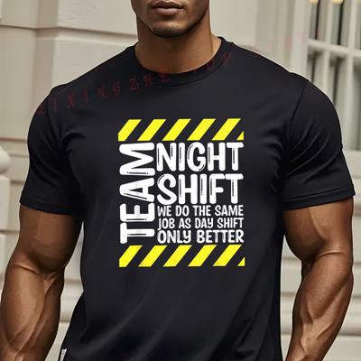 Herren Nachtschicht Grafik T-Shirt Oversized Lockere Passform Mit Warnband-Design Nachtschicht Slogan T Rundhals Lässiges Oberteil