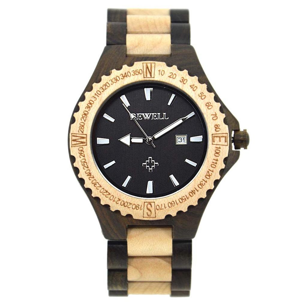 Bewell Men's Natural Wooden Wristwatch Wood Watch Quartz with Date + Box