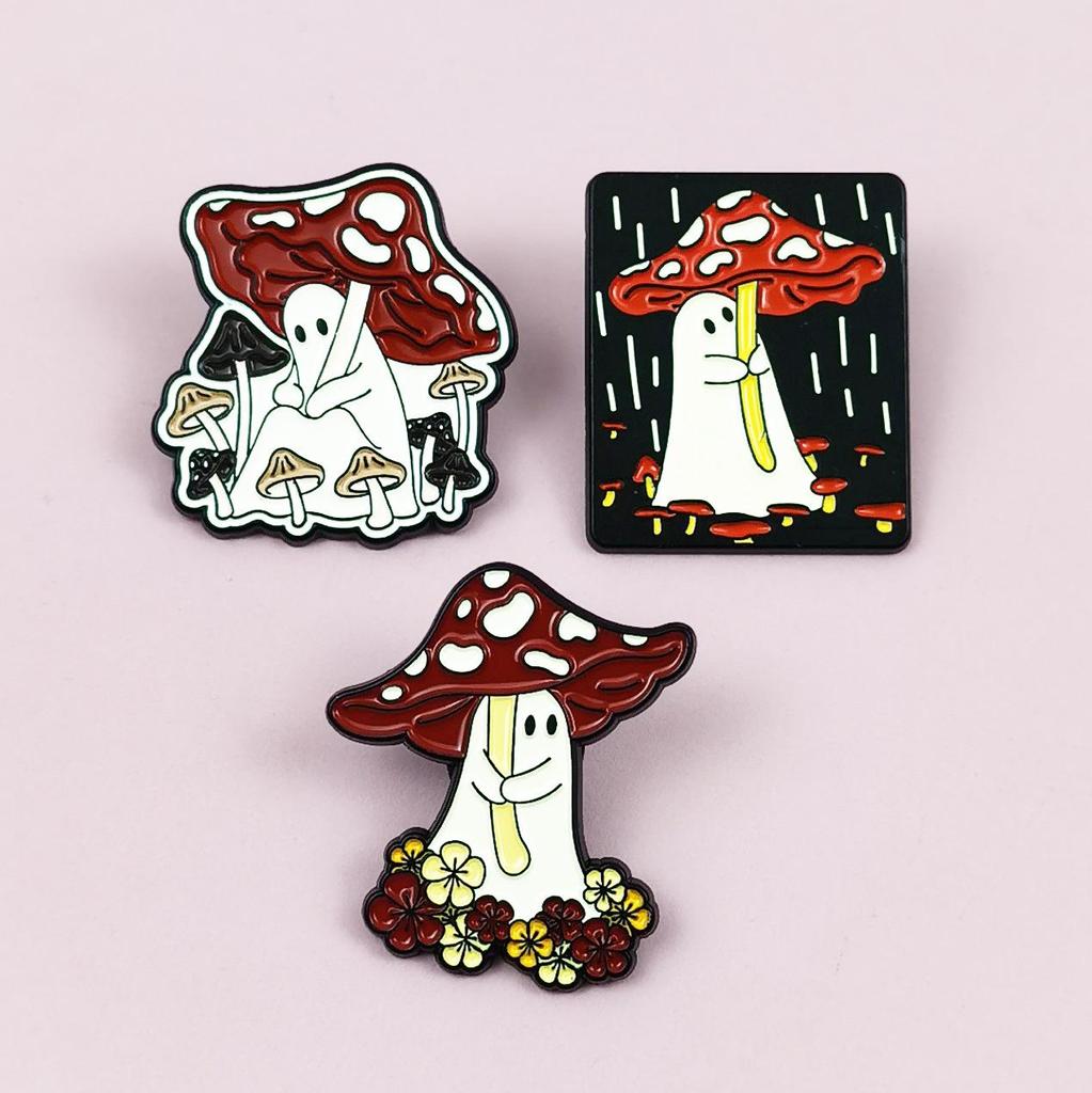 Cute Punk Mushroom Brooch: Cartoon Ghost Clothing Accessory