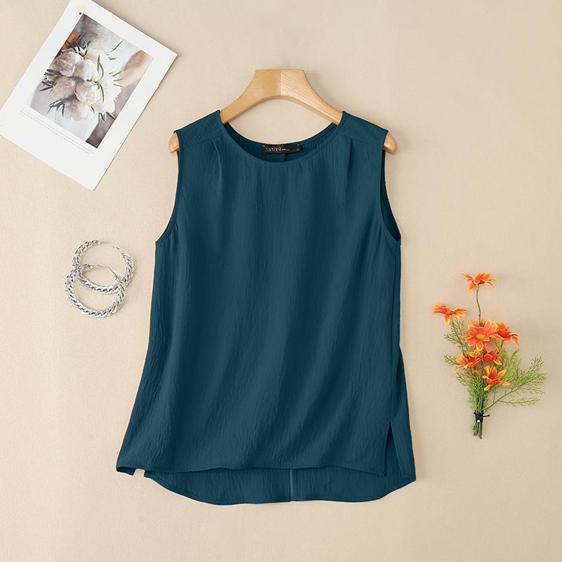 

ZANZEA Женские повседневные свободные майки без рукавов с круглым вырезом 4XL синий