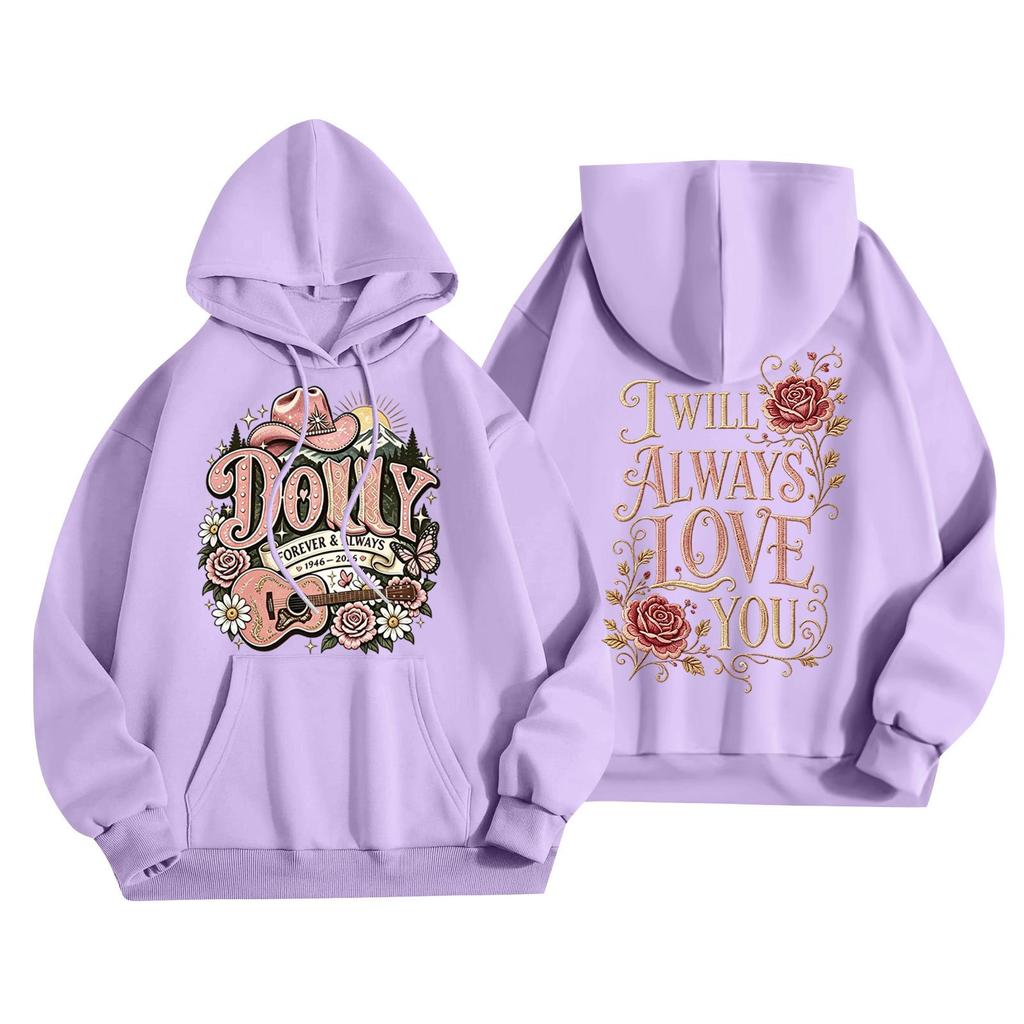 Women's Casual Loose Fit Pullover Hoodie with and Letter I Print