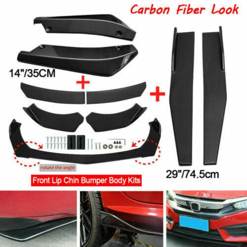 Quality Auto Parts Universal Front Bumper Splitter Lip Spoiler Diffuser Body Kit Black Winglets Side Skirt Extension Protector