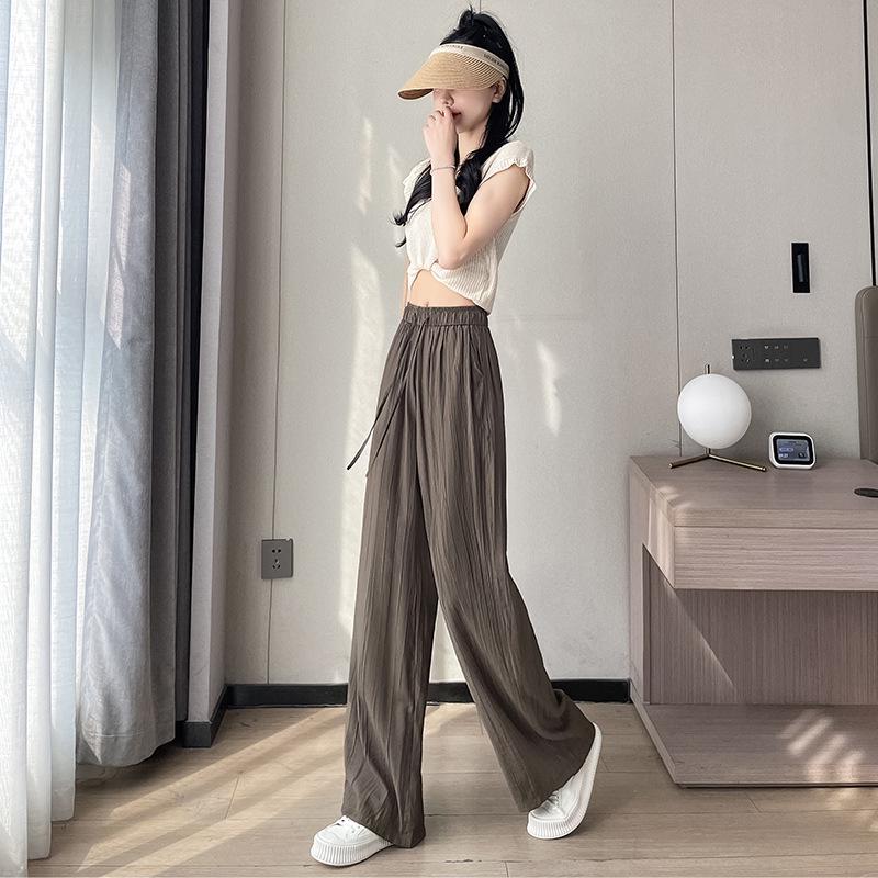 Women's Summer Ice Silk Wide-Leg Pants - Lightweight, Loose, Sun-Protective, Casual Fit