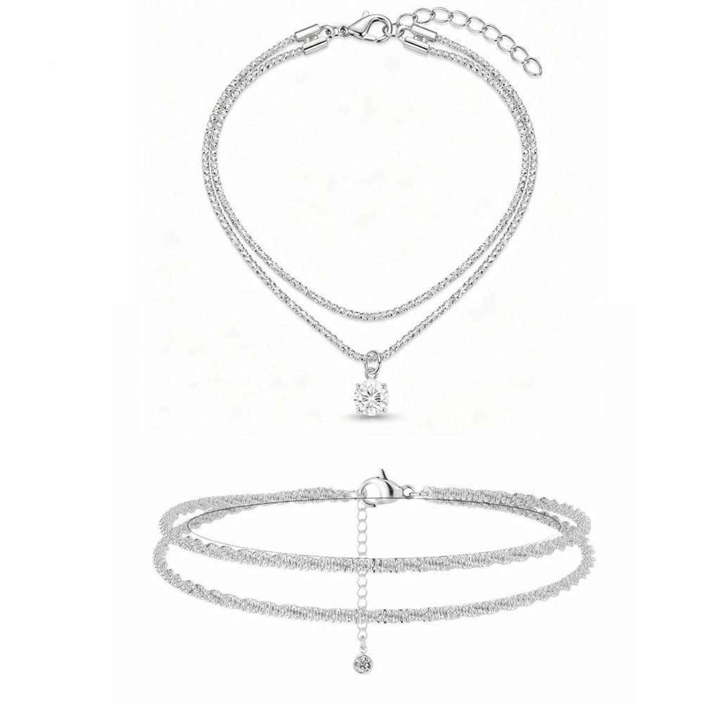 2pcs Rhinestone Pendant Double-Layer Anklet Sparkling Thin Foot Chain Ankle Chain  Banquets
